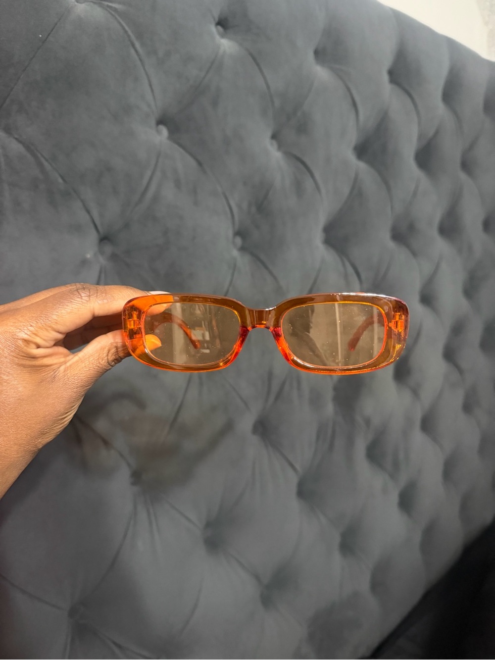 Translucent Orange Rectangular Sunglasses - Picture 2 of 5